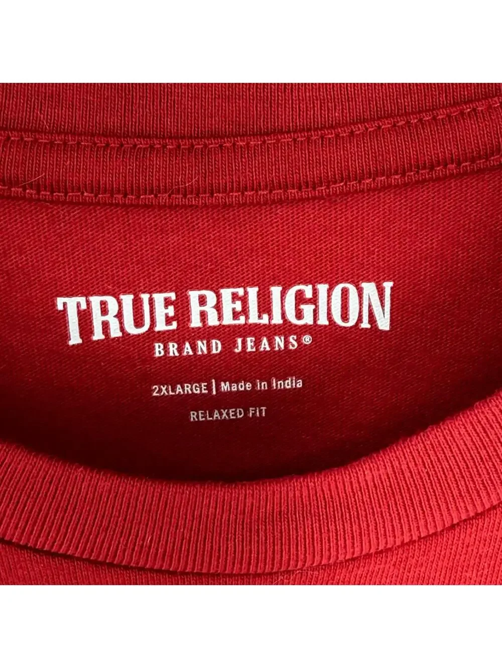 True Religion Solid T-Shirt Red Puff Logo Graphic Relaxed Fit Street‎ Mens 2XL